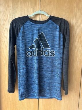 adidas Blue & Black Long Sleeve Logo Tee